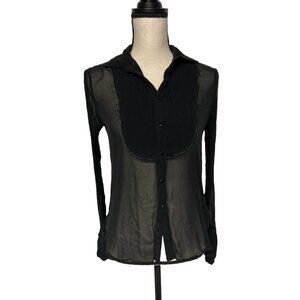 Robert Graham Marina Solid Silk Tuxedo Shirt Women’s Size S Black